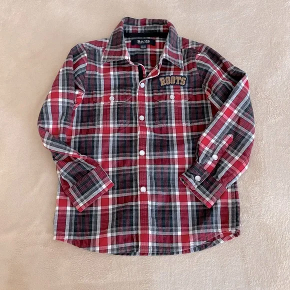 Roots Canada Plaid Button-Up Boys Shirt - Size 5/6Y - Picture 9 of 13